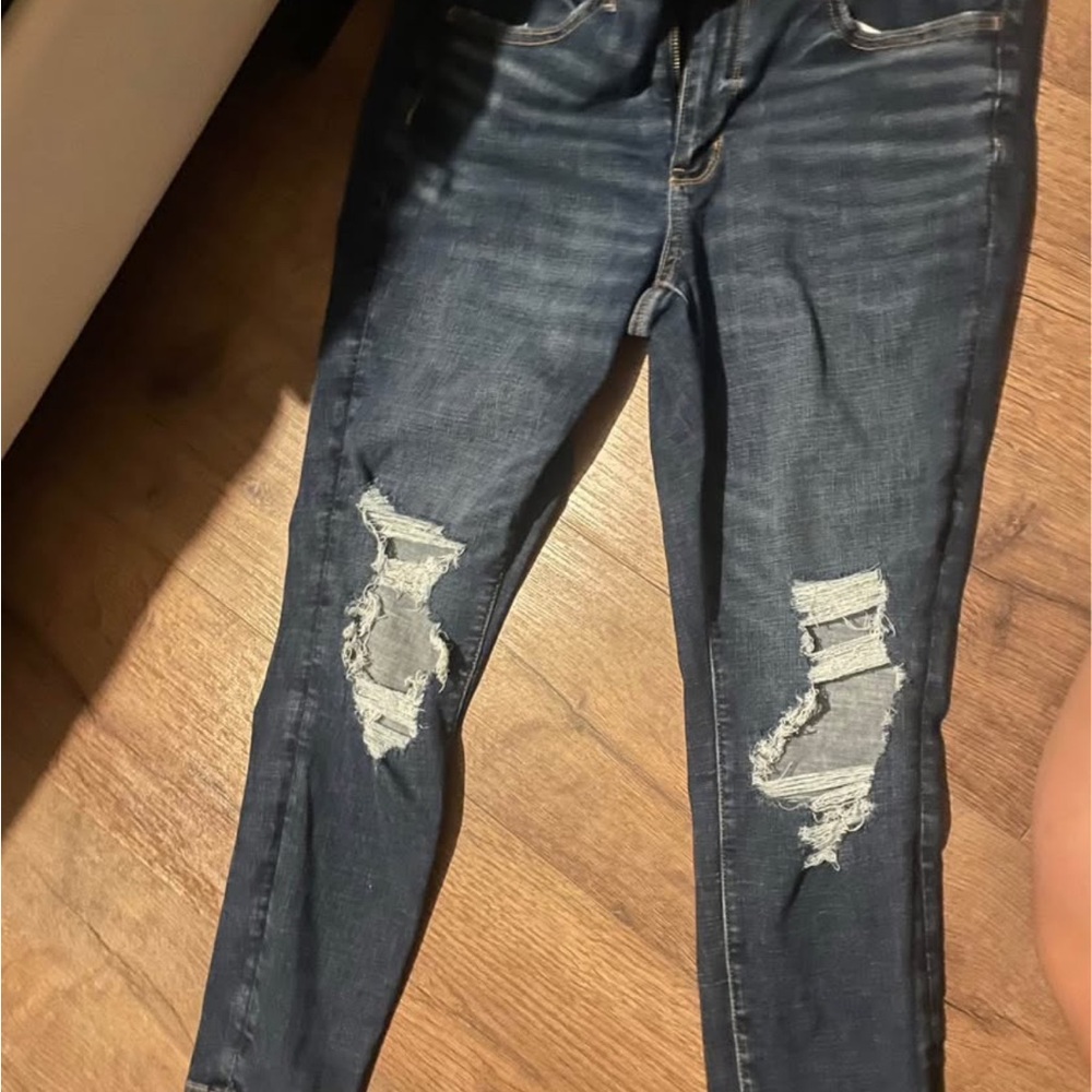 American Eagle Outfitters Dark Blue Distressed Skinny Jeans